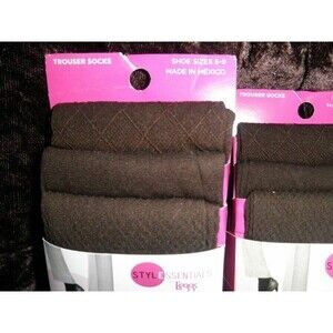 NEW (LOT OF 6 PAIRS) L'EGGS STYLE ESSENTIALS, BROWN TROUSER SOCKS  SHOE SIZE 5-9